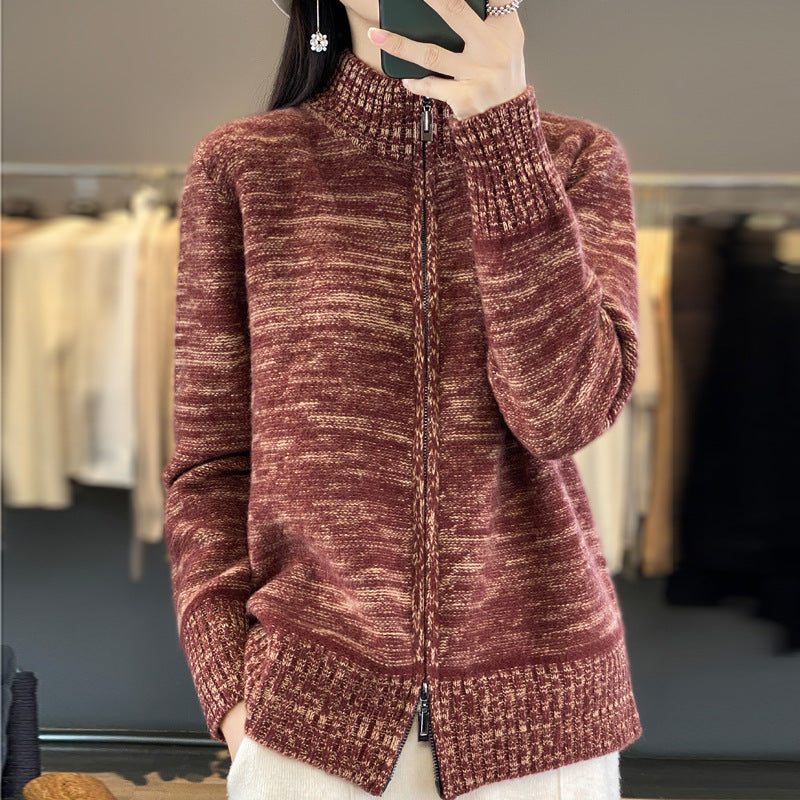 Damen Strickjacke mit Reissverschluss und Stehkragen