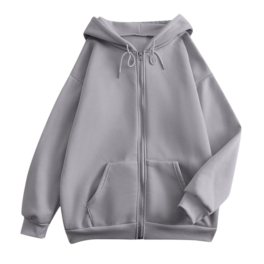 Damen weite Kapuzenjacke mit Reißverschluss, Kängurutaschen und Rippbündchen