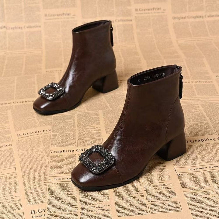 Damen Ankle Boots mit quadratischer Zehenform und Blockabsatz