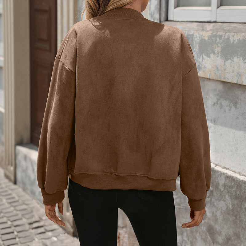 Women’s oversized bomber jacket with long sleeves and chest pockets