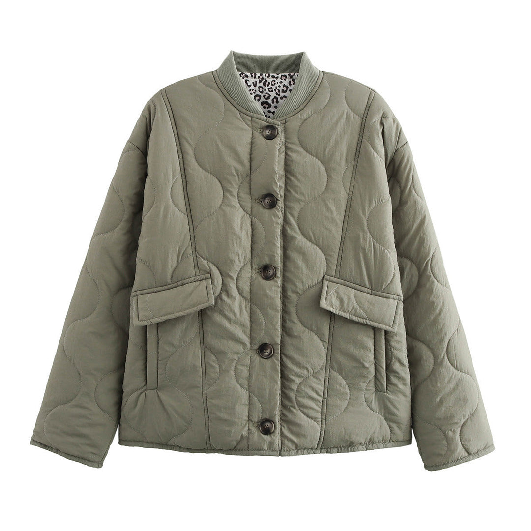 Damen Langarm Rundhalsjacke mit Knöpfen und Taschen