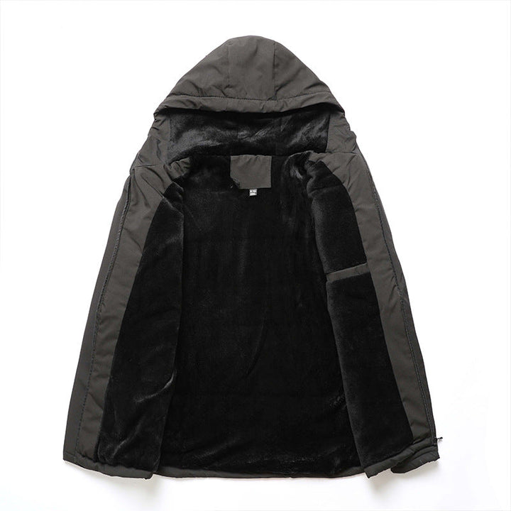 Miesten vuorellinen softshell-takki, jossa on huppu ja rintatasku