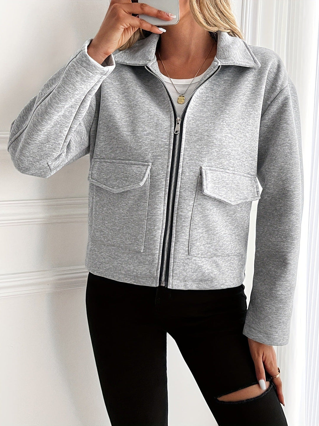 Damen Fleecejacke mit Reißverschluss und Klappentaschen