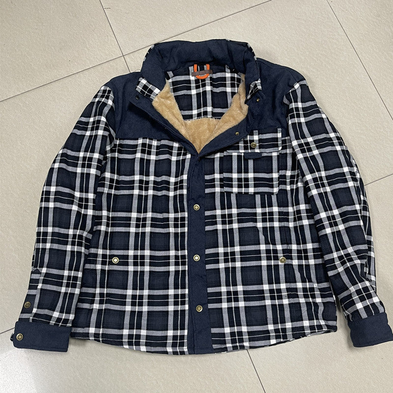 Giacca-camicia da uomo a quadri con bottoni e tasche