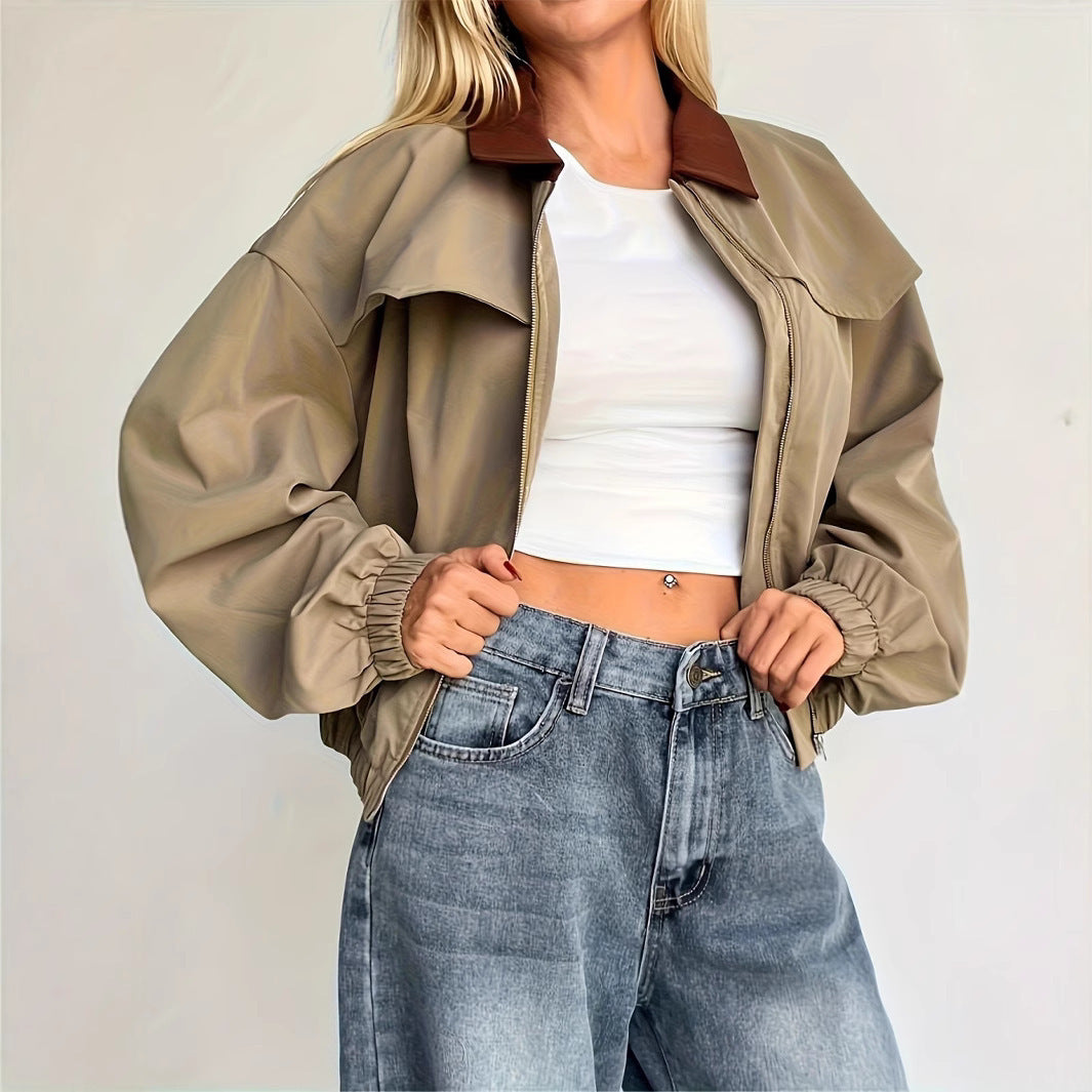 Damen Bomberjacke mit Kragen und geripptem Bündchen