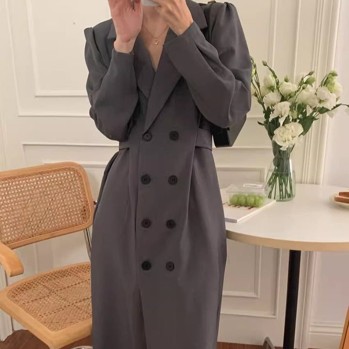 Abito blazer da donna doppiopetto con maniche a sbuffo e revers lunghi
