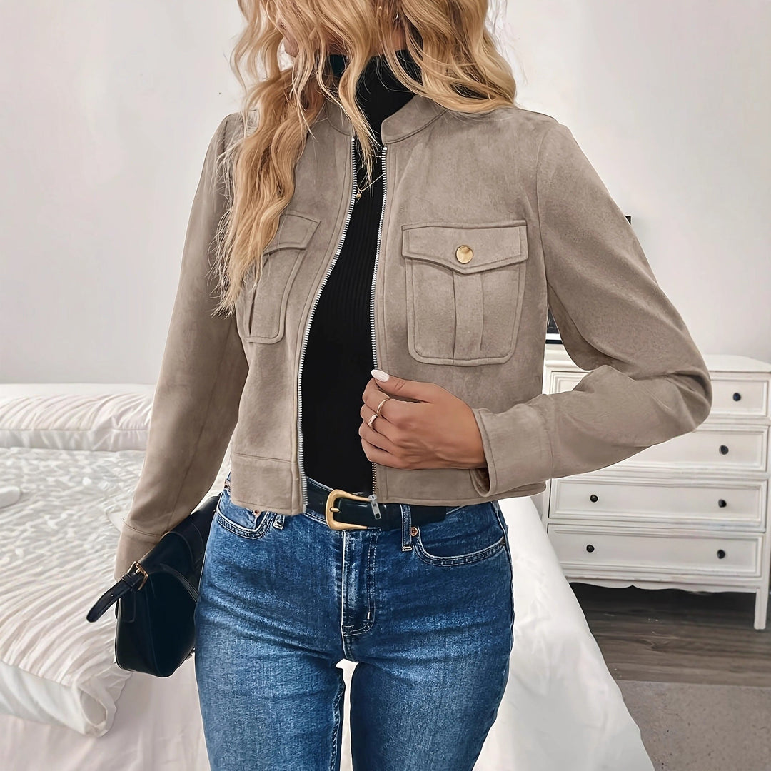 Veste courte pour femme avec poches à rabat et fermeture éclair