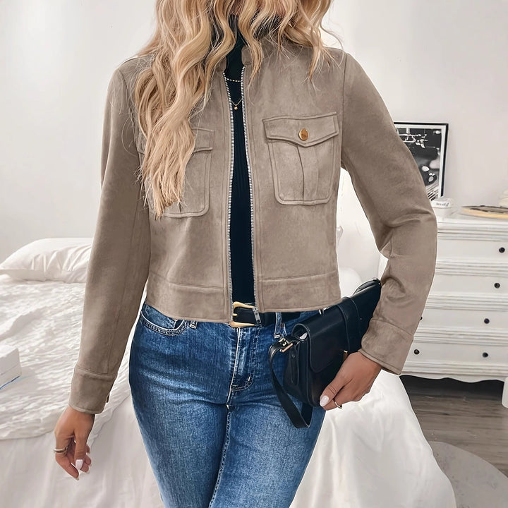 Veste courte pour femme avec poches à rabat et fermeture éclair