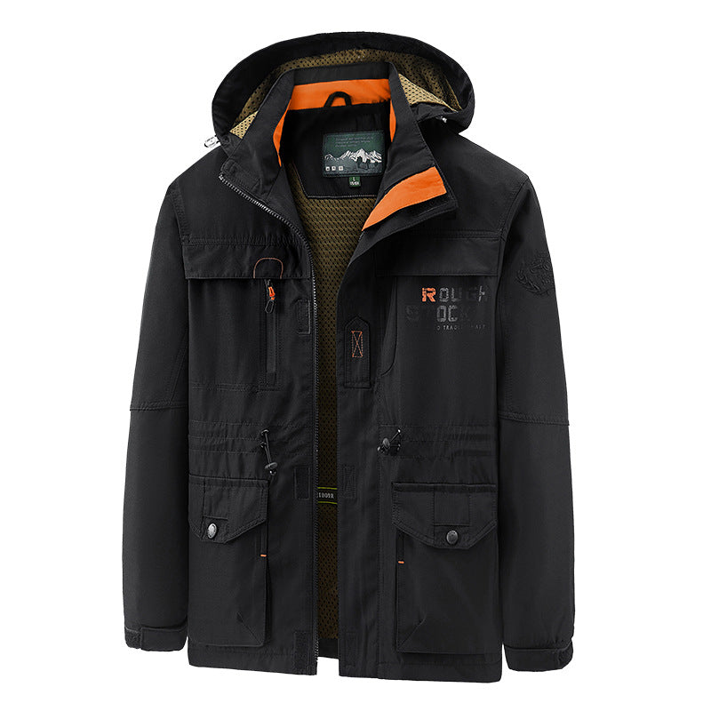 Herren wasserfester und winddichter Outdoorparka mit abnehmbarer Kapuze
