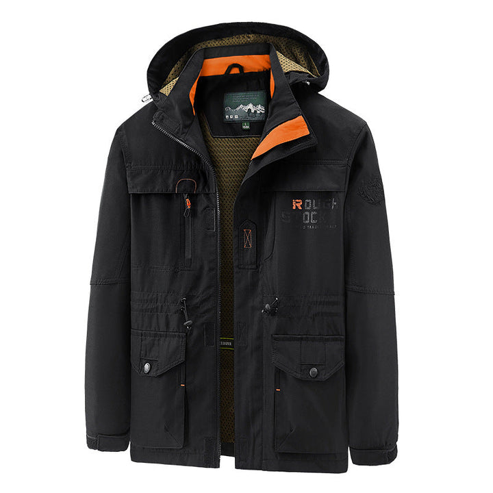 Herren wasserfester und winddichter Outdoorparka mit abnehmbarer Kapuze
