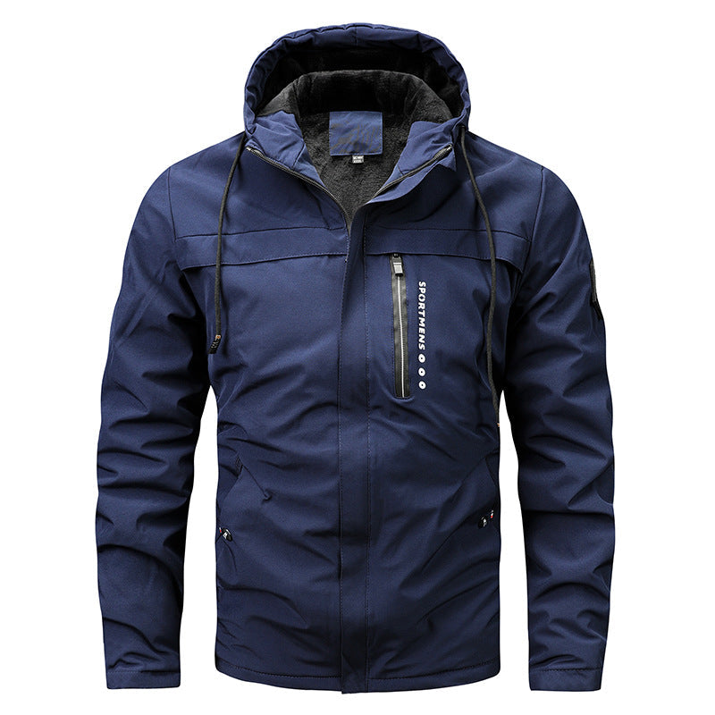 Herren winddichte Softshelljacke mit verstellbarer Kapuze und Fleece-Innenfutter