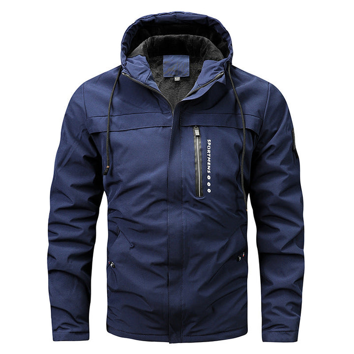 Herren winddichte Softshelljacke mit verstellbarer Kapuze und Fleece-Innenfutter