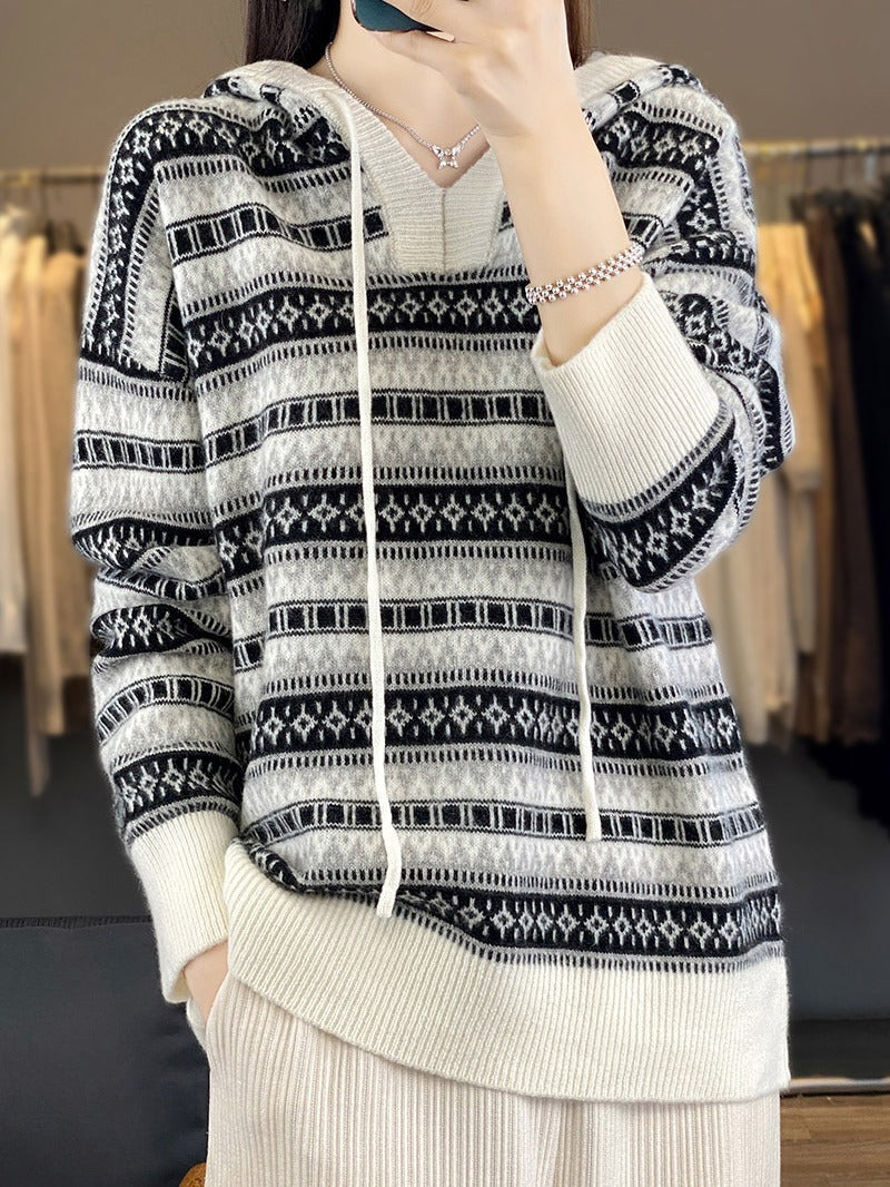 Damen Oversized Hoodie mit V-Ausschnitt und Kordelzug