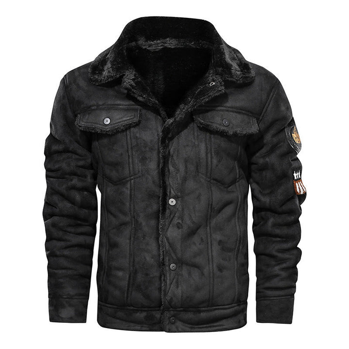 Giacca di jeans da uomo imbottita, con fodera in sherpa e chiusura con bottoni a pressione