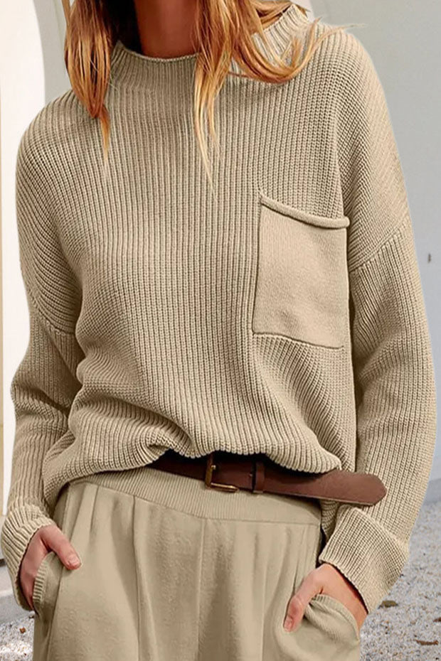 Pullover da donna con tasca, girocollo e maniche lunghe