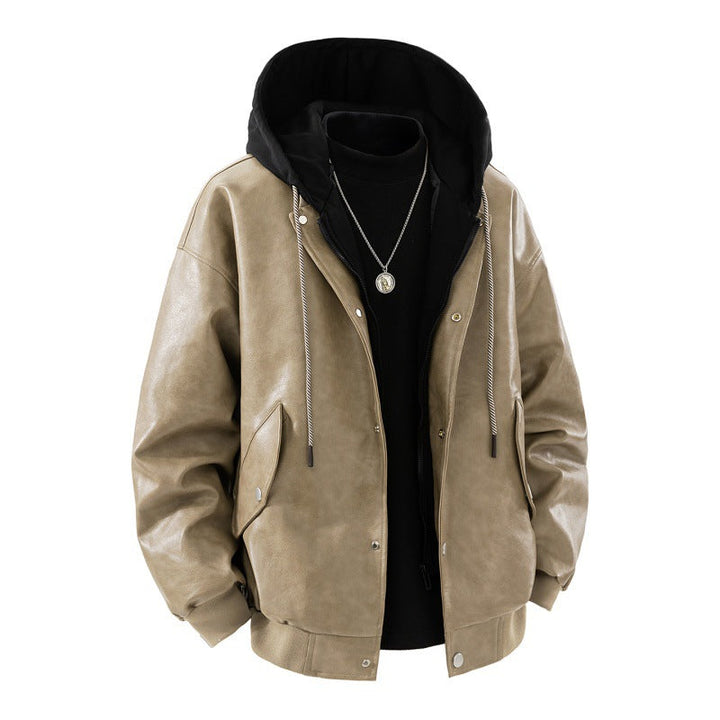 Ανδρικό oversized μπουφάν bomber με κουκούλα, πατιλέτα με κουμπιά και τσέπες