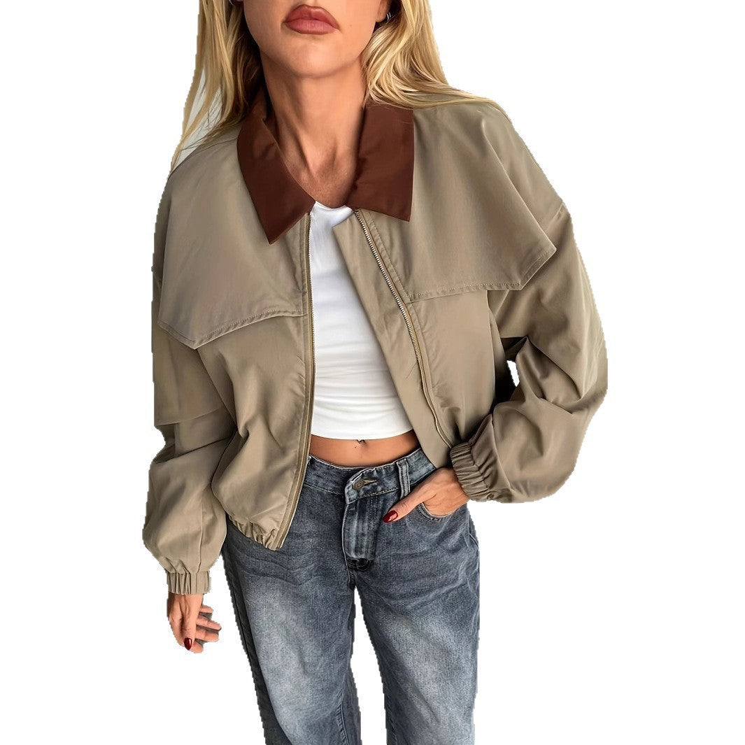 Damen Bomberjacke mit Kragen und geripptem Bündchen