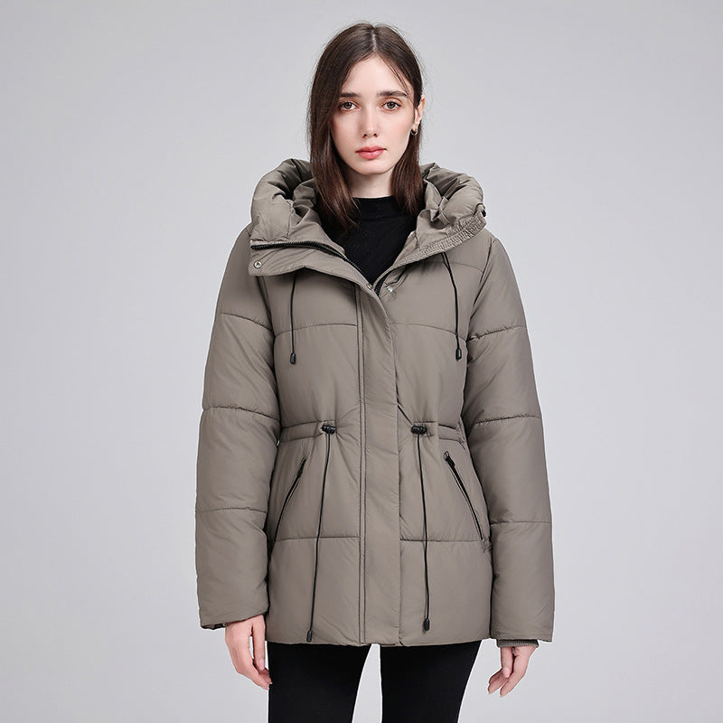 Parka da donna imbottito con cappuccio, coulisse regolabile in vita e polsini a coste