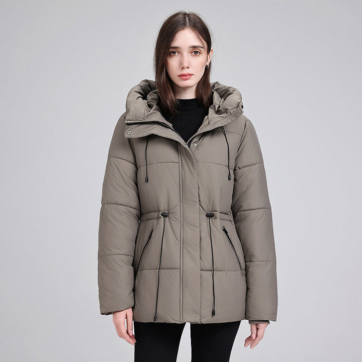 Parka da donna imbottito con cappuccio, coulisse regolabile in vita e polsini a coste