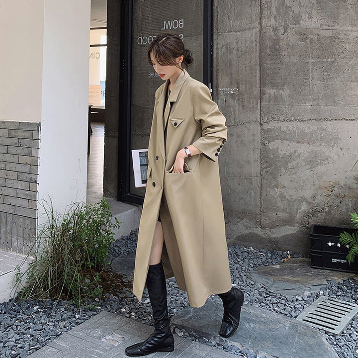 Damen zweireihiger Oversize-Trenchcoat mit Revers und verlängertem Schnitt