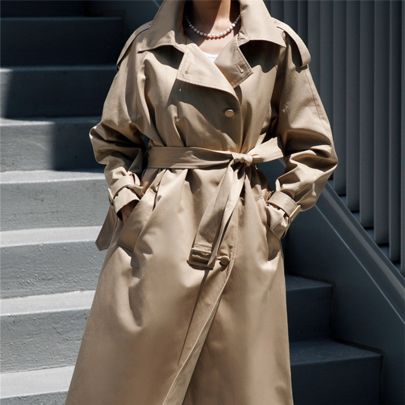 Damen Oversize-Trenchcoat mit Sturmklappe und abnehmbarem Bindegürtel