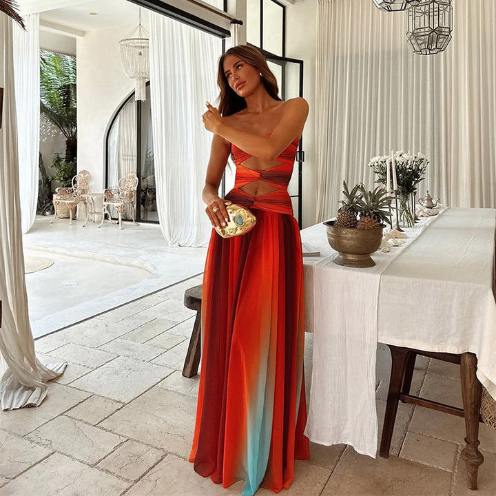 Aziza - Ausgeschnittenes Tie-Dye Gradient Maxikleid