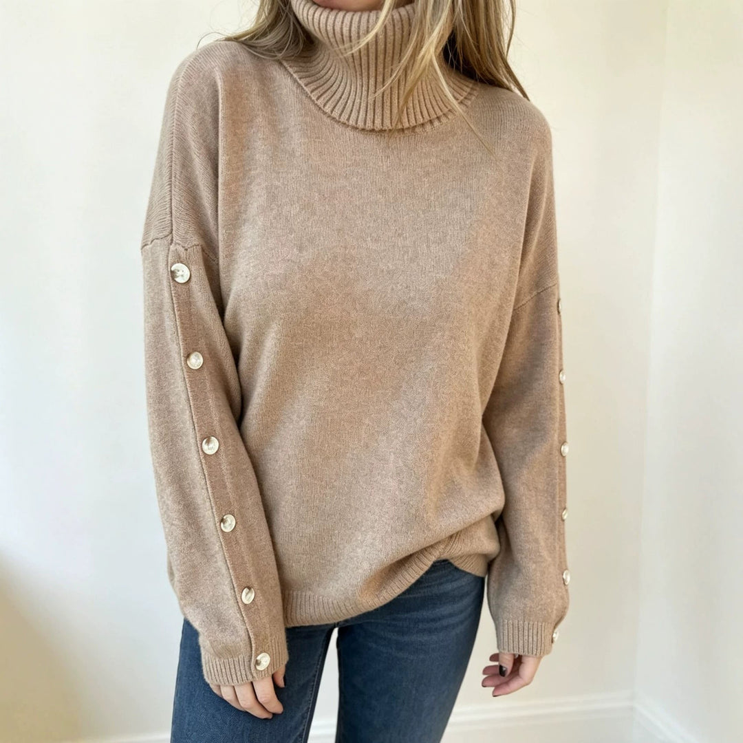Mara | Damen Oversized Langarm-Turtleneck-Pullover mit Knöpfen