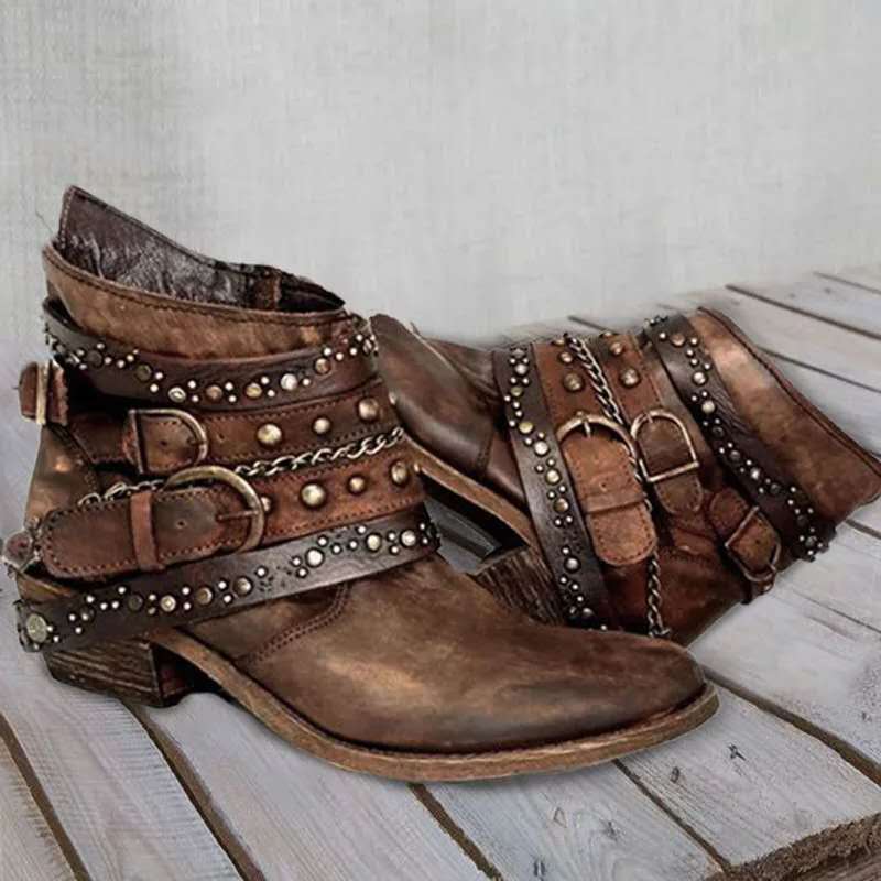 Bottines western pour femmes avec bride à boucle et chaînes