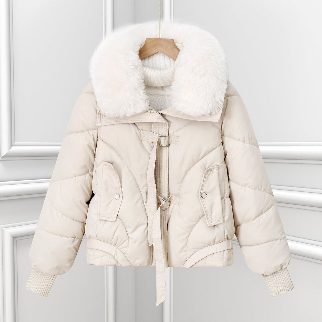 Damen kurzes Pilotblouson mit voluminösem Schalkragen und Kordelzugsaum