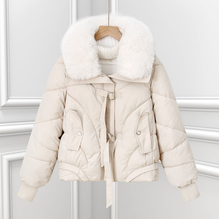 Damen kurzes Pilotblouson mit voluminösem Schalkragen und Kordelzugsaum
