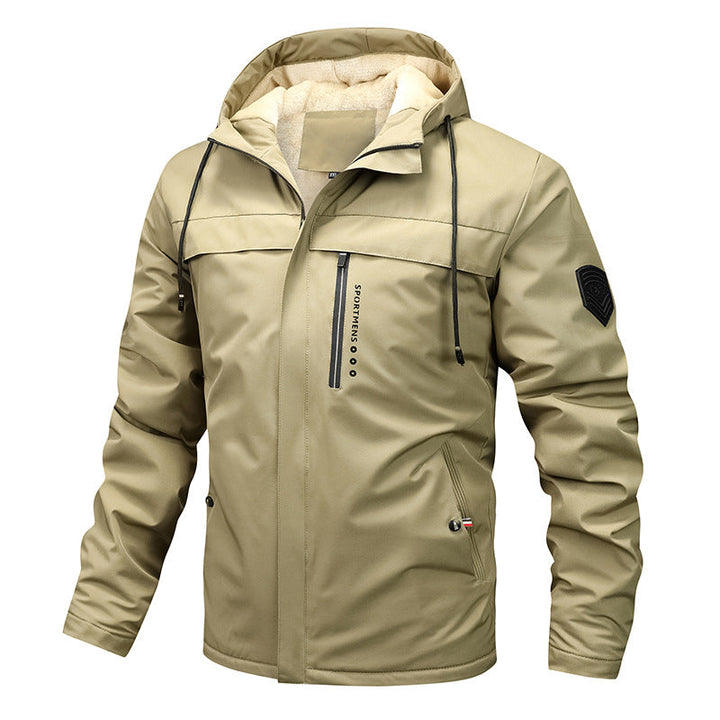Herren winddichte Softshelljacke mit verstellbarer Kapuze und Fleece-Innenfutter