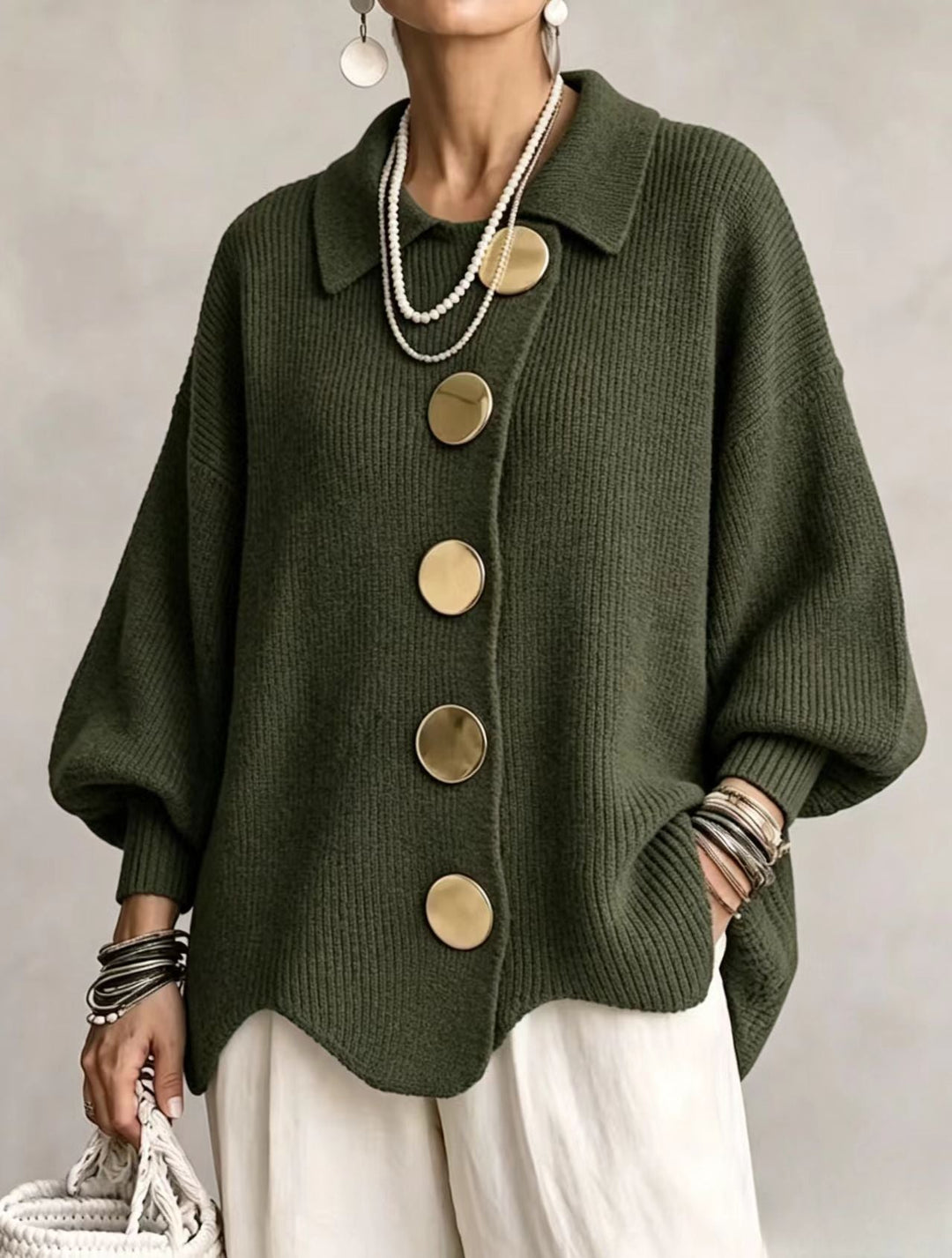 Damen Langarm-Strickjacke mit Knöpfen