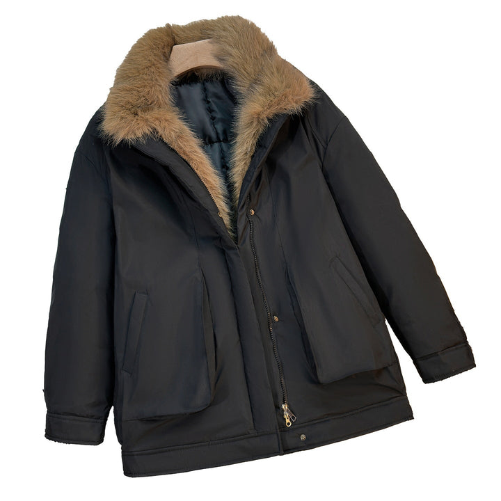 Damen mittellanger Winterparka mit abnehmbarem Kunstfellkragen