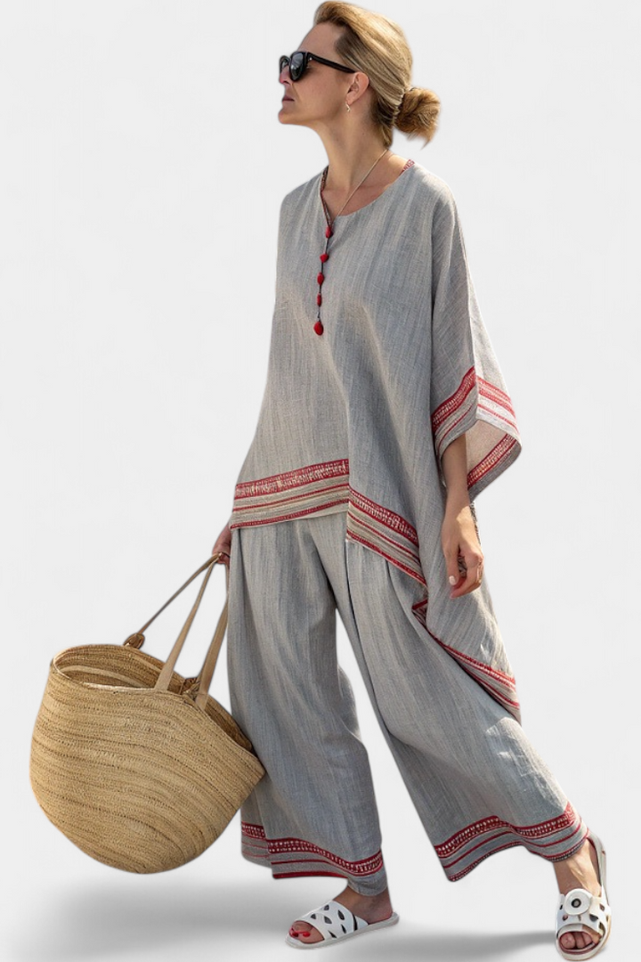 Rossella – asymmetrische Bluse und weite ethnische Hosen