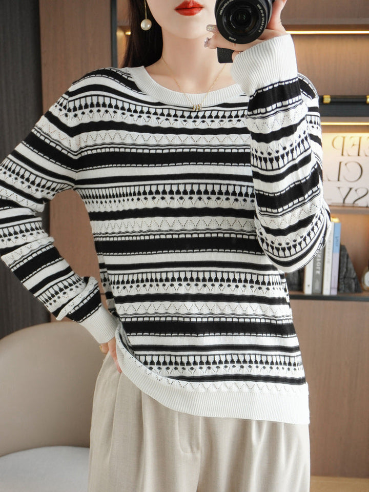 Damen Pullover mit Rundhalsausschnitt und Streifen
