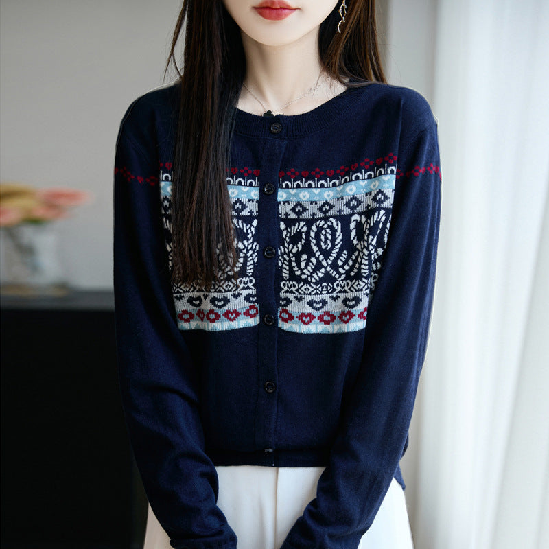 Cardigan da donna con scollo rotondo e maniche lunghe