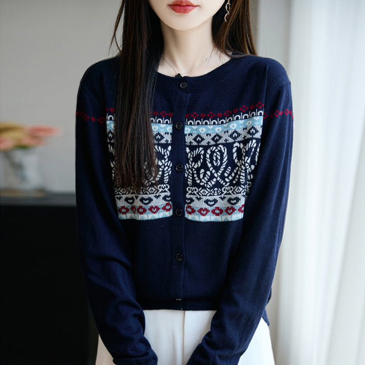 Cardigan da donna con scollo rotondo e maniche lunghe