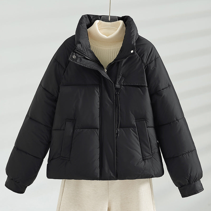Damen kurze wattierte Boxy-Jacke mit hohem Stehkragen und Kordelzug