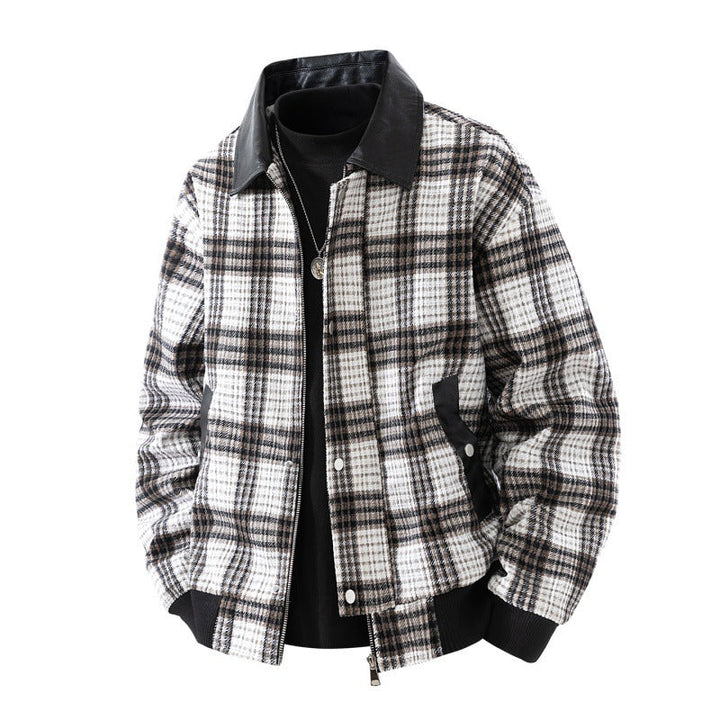 Herren karierte Overshirt-Jacke mit Kunstlederkragen und gefüttertem Innenfutter
