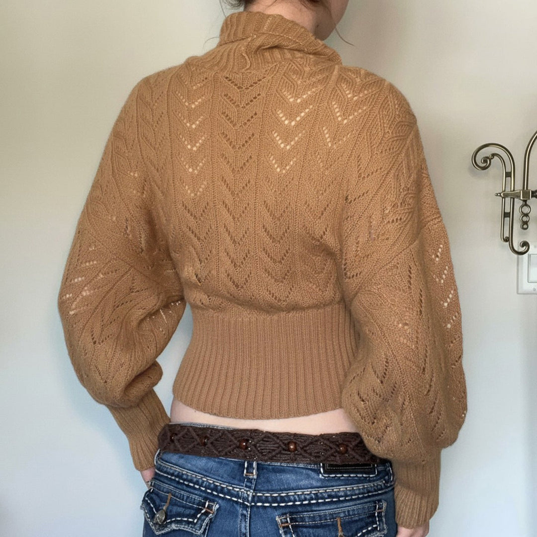 Suéter corto de cuello alto y manga larga para mujer, con botones