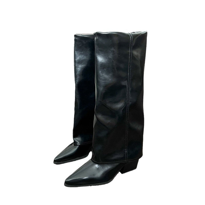 Women's brown boots with a block heel and modern cut