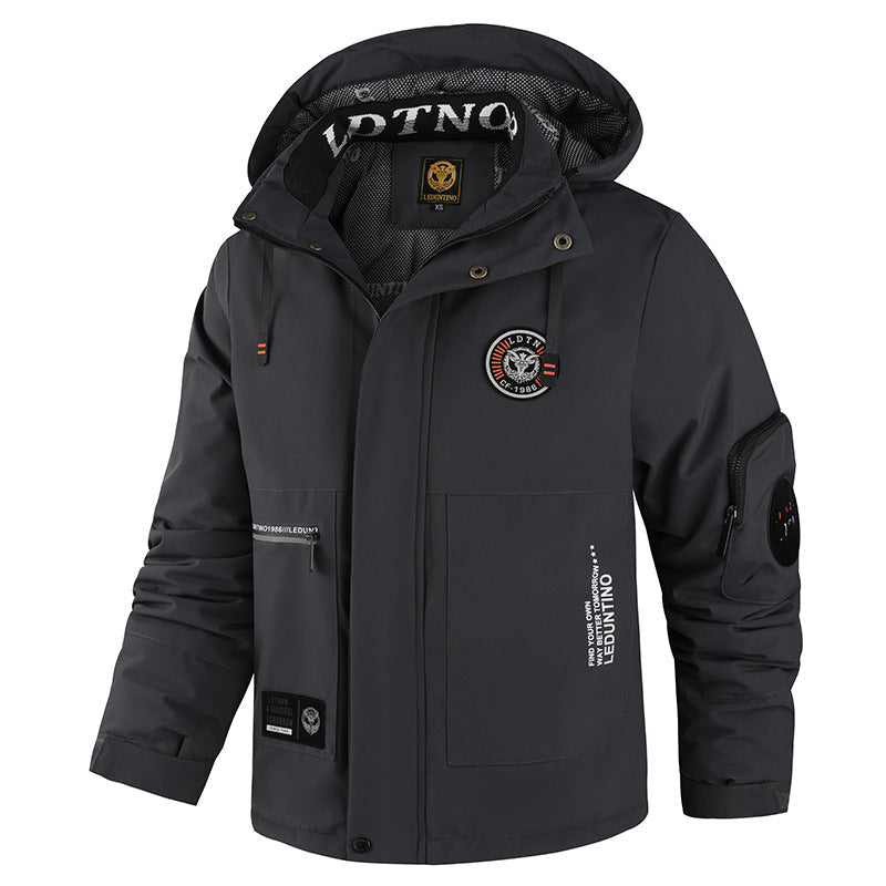 Giacca da uomo imbottita antivento e impermeabile con cappuccio e tasche utility