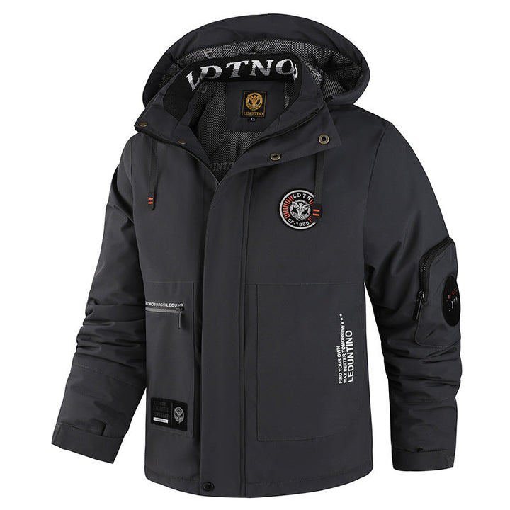 Giacca da uomo imbottita antivento e impermeabile con cappuccio e tasche utility