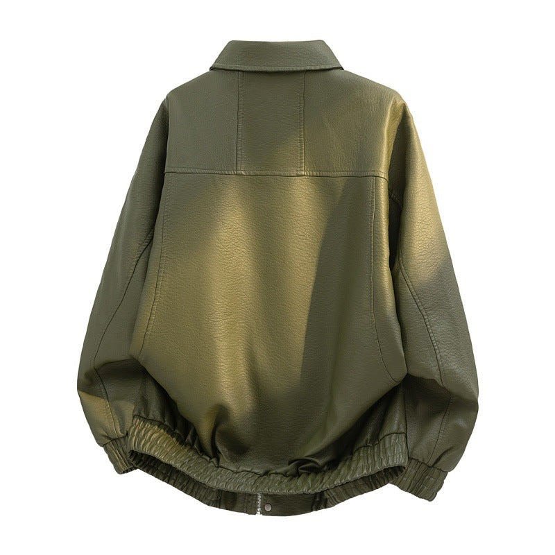 Herren oversized Kunstleder-Fieldjacke mit verdecktem Reißverschluss und Taschen