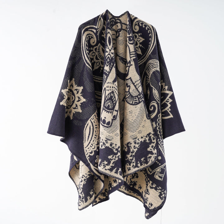 Damen Poncho mit Blumenmuster und Fransen