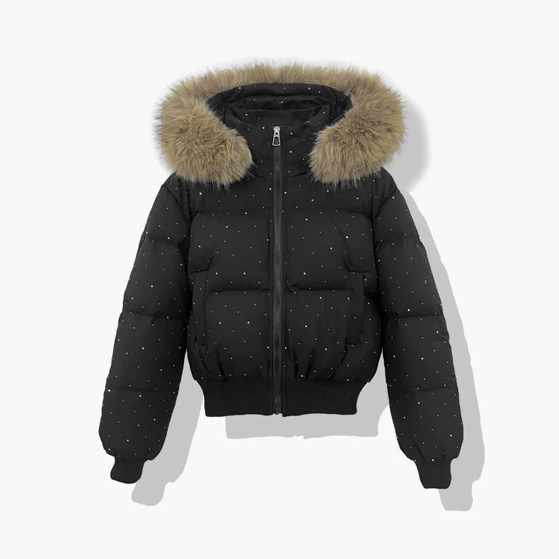 Damen kurzer gesteppter Pufferblouson mit abnehmbarer Kapuze
