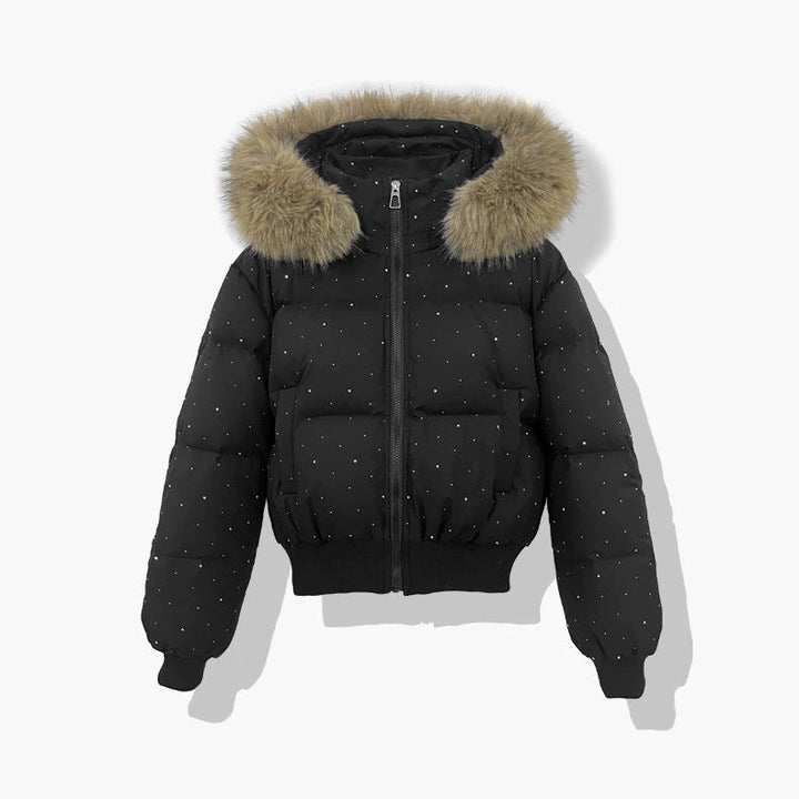 Damen kurzer gesteppter Pufferblouson mit abnehmbarer Kapuze