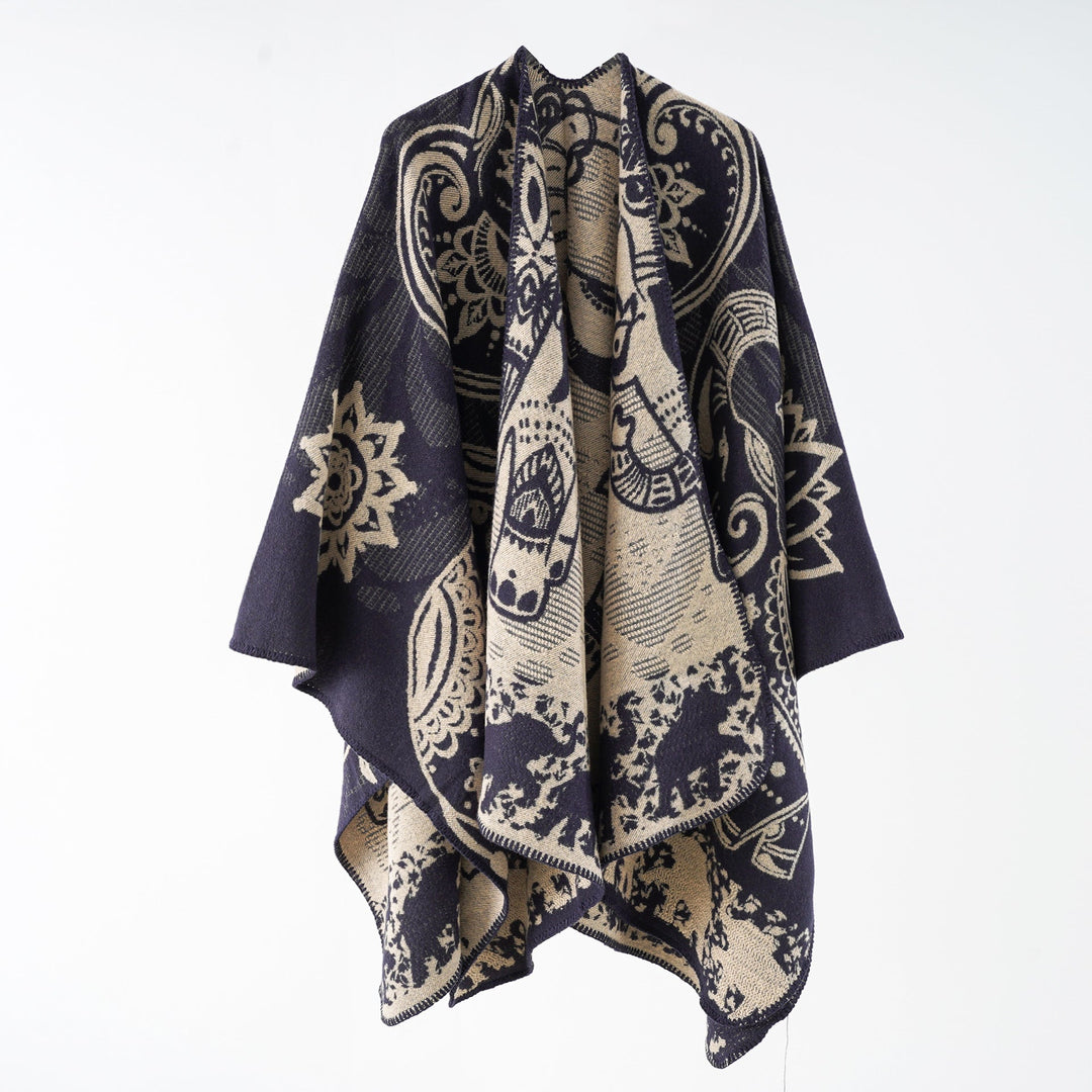 Damen Poncho mit Blumenmuster und Fransen