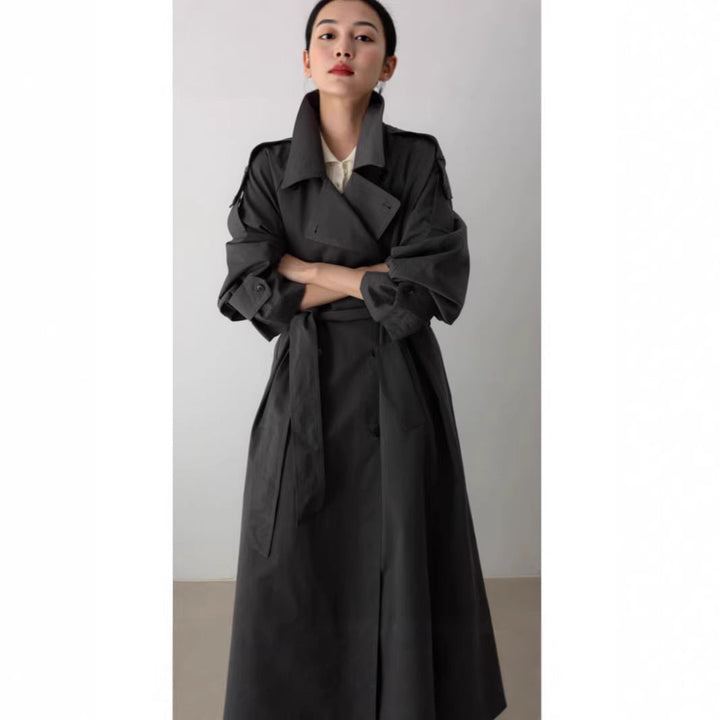Damen Oversize-Trenchcoat in Maxilänge mit Taillengürtel und Epauletten