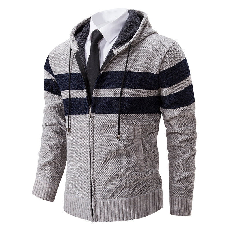 Herren gestreifte Kapuzenjacke mit Kordelzug und Taschen